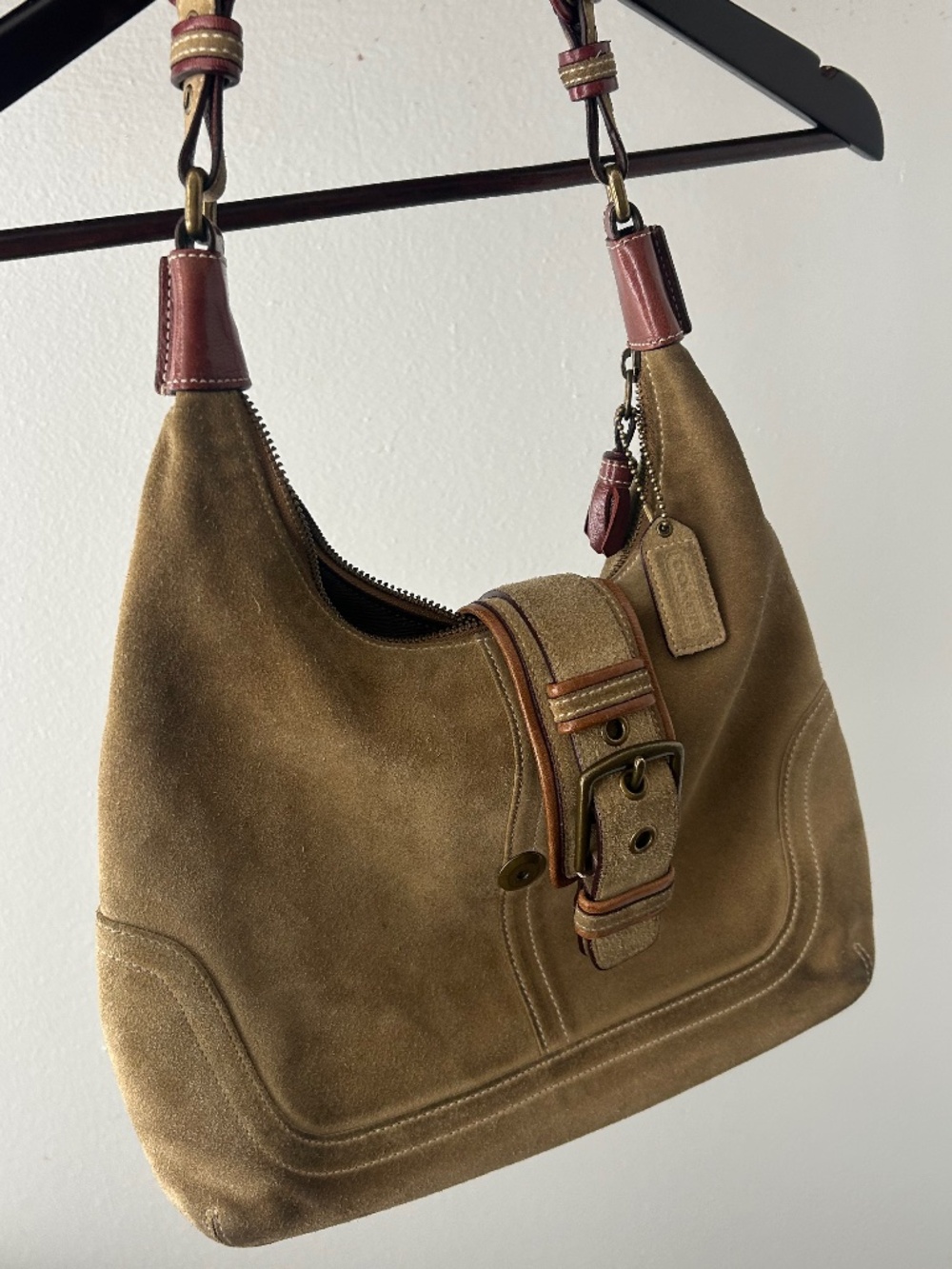 Vintage Coach Distressed Leather Hobo Bag Y2K Buckle Shoulder Bag